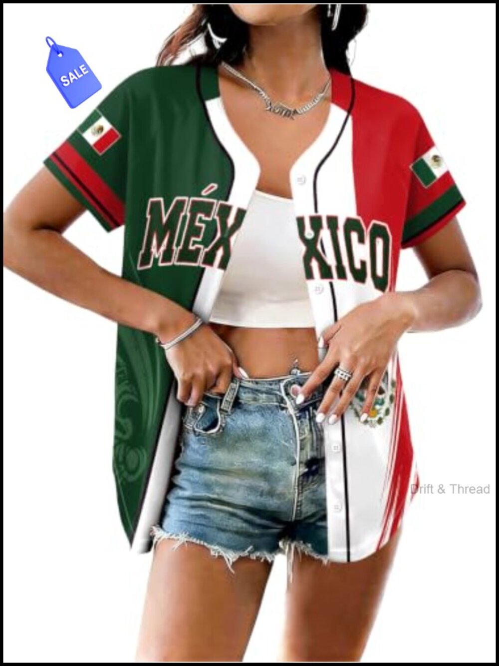 Mexico Soccer Jersey Women Button Down V-Neck Graphic Tee